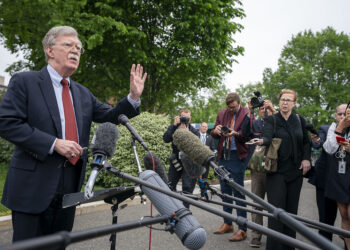 Archive photo: Then–White House National Security Adviser John Bolton talks to reporters outside the West Wing of the White House, May 1, 2019. (Official White House Photo by Tia Dufour)