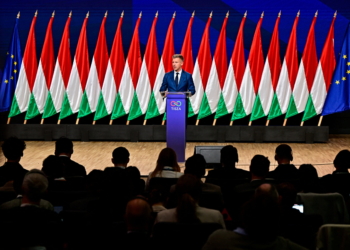Peter Magyar, leader of the opposition Tisza Party, speaks during a press conference a day after the parliamentary election, in which Hungarian Prime Minister Viktor Orban conceded defeat, Budapest, Hungary, April 13, 2026. REUTERS/Marton Monus